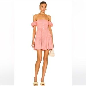 STAUD Elio cotton Mini dress grapefruit pink 12 NWOT